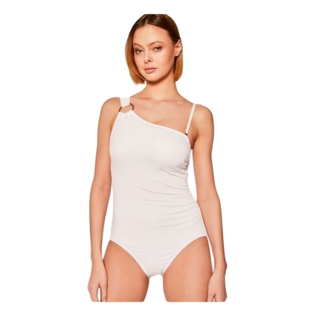 Michael Kors Women White Embellished One-Shoulder One-Piece Swimsuit Size US 16